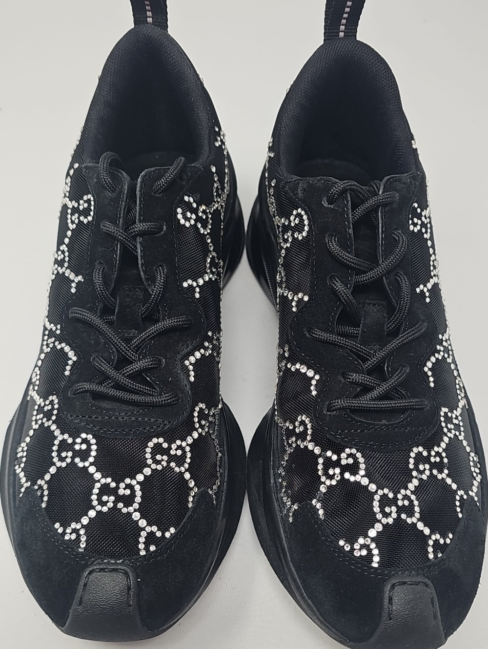 Gucci Black Rhinestone Monogram Sneakers SIZE 8 Worn Twice